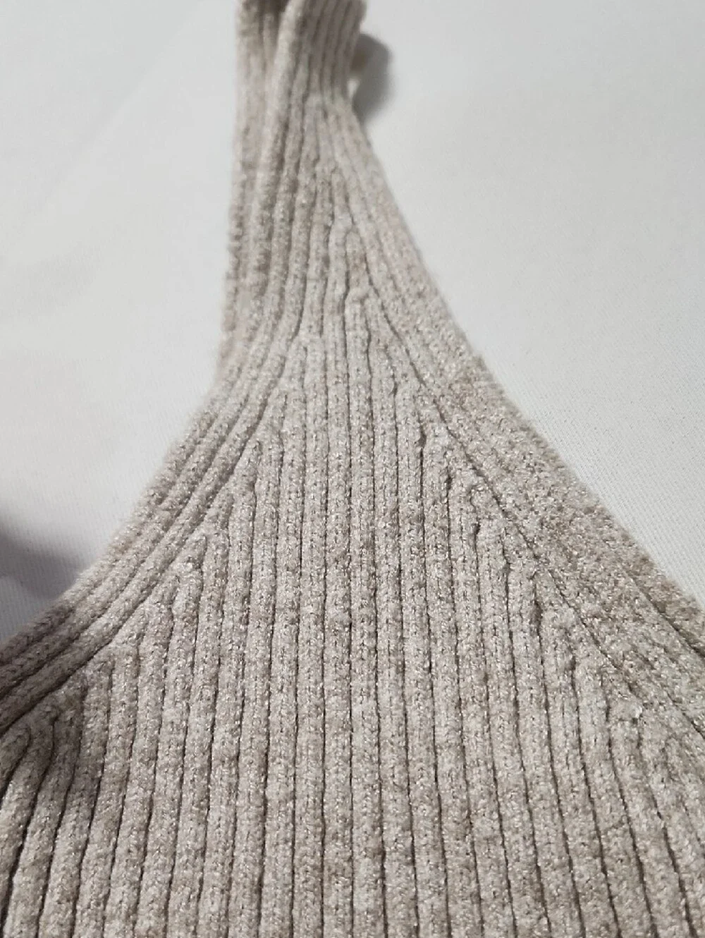 Lemon Ribbed V-Neck Knit Tank in Light Beige - Picture 3 of 6